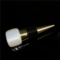 Polished white opal stone square wine stopper with golden metal base and rubber seals - Opal [Silver Base]