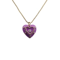 Collana dorata con ciondolo a cuore in smalto viola, motivo malocchio e zirconi colorati - Viola