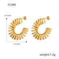 Detail showing spiral geometric C-shape earrings with dimensions and weight measurements - Gold Large Spiral (F1380)