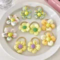 Five-piece floral fabric hair scrunchies set in vibrant yellow and floral patterns - Tender Yellow Double-Layer Flower 10Pcs Set
