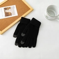 Winter thermal knit gloves in black with gray touchscreen fingertips and ribbed cuffs - Black