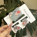 Detailed set of acrylic cartoon hippo and flower hair clips on a display card - Rainbow Cloud Hippo Clip 3PCS Set