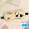 Cute panda sleep eye mask with yellow stripes, cartoon design and blue gel pad insert - Beige Panda
