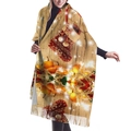 Christmas cashmere-like scarf with festive orange and sock prints and tassels for women - Christmas Socks & String Lights Pattern