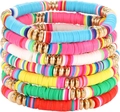Vista apilada de pulseras de arcilla polimérica de colores con cuentas doradas de Navidad - Estilo 2 Multicolor
