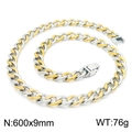 Chaîne Figaro bicolore or et argent 600x9mm avec fermoir à ressort carré robuste - Collier Cubain Bicolore 1:1 (KN225228-Z)