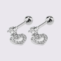 Silver heart earrings with round-cut zircon and paved hollow heart charms in white gold finish - Silver Dangle Heart