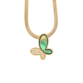 Close-up of golden butterfly pendant with green shell inlay and flat snake chain - Green Iridescent Butterfly Style (3#)