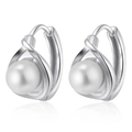 Elegant silver twisted hoop earrings featuring central white pearl in minimalist style - Steel Twisted Pearl