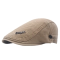 Adjustable khaki cotton newsboy cap with metal brand logo and decorative side stitching - One Size(Adjustable) / Khaki