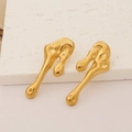Minimalist gold liquid metal earrings with irregular lava design on white stone - Liquid Metal Fluid Style (Gold 1)