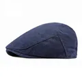 Classic dark blue herringbone ivy cap for men featuring a premium wool blend texture - M (56-58cm) / Navy Blue Herringbone