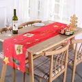 Red Christmas table runner with golden Merry Christmas print and festive holiday elements - Red Gold Christmas Stocking Bell-005
