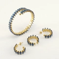 18K gold plated stainless steel jewelry set with marquise blue stones on white background - Dark Blue