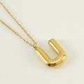 Polished gold-plated necklace featuring a 3D puffed balloon style letter U pendant - Letter U [Gold]