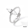 Silver adjustable stainless steel ring featuring dual pear-cut stones and pavé accents - Silver + White Zirconia (PBJ387)