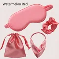 Watermelon red satin sleep set including eye mask, scrunchie, headband and pouch - 4pcs Set (Short Bag) / Watermelon red