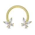Gold stainless steel horseshoe nose ring featuring sparkling zircon butterfly accents - Gold Butterfly Zircon Style