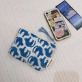 Mini cotton coin purse featuring a blue cat print pattern and zipper closure - Blue Cat