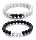 Natural lava rock and white turquoise beaded bracelets set for couples in black and white - 3 Matte Black Beads + Howlite