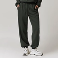 Dunkelgrüne Jogginghose mit hoher Taille, Kordelzug und gerippten Bündchen für Damen - S / Moosgrau