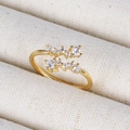 Macro detail of 18K gold-plated adjustable ring with shimmering zircon stones - Crisscross Double Row White Zircon Gold Style (Style 17 Gold)