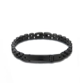 Matte black stainless steel watch-style link bracelet with geometric metal plate - Black (BR-H-03)