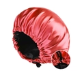 Double-layer satin hair bonnet in pink and black with adjustable elastic drawstring - Adjustable / Watermelon Red + Black