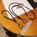 Luxury black rhinestone crossbody phone lanyard with silver metal rings and secure gaskets - Combination Full Rhinestone Lanyard + Round Buckle + Light Gray Patch / Black