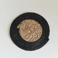 Round woven cotton and linen placemat with natural fiber center and black border - Round 20cm / Black