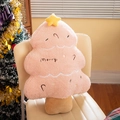 Pink Christmas tree plush pillow with merry embroidery and yellow star on a chair - Pink Christmas Tree