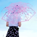 Automatic clear umbrella with cherry blossom pattern and pink frame for women - Automatic / Pink Cherry Blossom