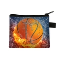 Mini football-themed zipper coin purse for kids featuring a dynamic basketball print and lanyard - Flame Basketball