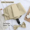 Automatic folding umbrella cover in sycamore beige with 8-rib design and decorative bow - 8 Bone Automatic Black Glue Beige