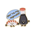 Cartoon enamel pin featuring sushi and soy sauce character with Soymate slogan - You Are My Soymate Sushi