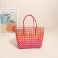 Bolso de playa tejido con degradado colorido y diseño calado de gran capacidad para mujer - Degradado Rosa Rojo