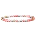 Elastic 4mm natural stone beaded bracelet with pink and transparent crystal beads - Mixed Watermelon Stone