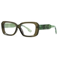 Occhiali oversize retrò verde oliva scuro con aste uniche con trama in marmo verde - Montatura Verde Scuro Lente Trasparente (C16)