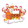 Gingerbread house Christmas ornament with 5 family members and festive candy details - 5 Snowmen Gingerbread House