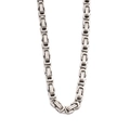 Detailed close-up of a silver stainless steel punk style woven chain necklace with links - 4mm Steel Color Byzantine Necklace (CK1175)
