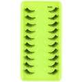 Macro shot of 10 pairs of dense natural synthetic half lashes in a green tray - Layered 3D Style (YK306)