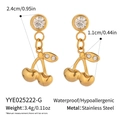 Detailed view of cherry drop earrings with dimensions and stainless steel material - Small Cherry Pendant (YYE025222-G) / Gold (YYE025222-G)