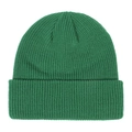 Detail of green knit beanie featuring a classic ribbed texture and folded cuff design - Emerald Green