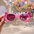 Pink polka dot round frame children sunglasses with cute 3D bow decorations - Pink Polka Dot