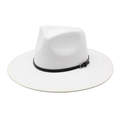 Classic white wool fedora hat with a wide brim and black belt buckle accessory detail - M (56-58cm) / White