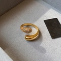 Gold-plated open ring with teardrop motif and multi-colored cubic zirconia stones - Real Gold Plated Multicolor Zirconia Water Drop Style / Adjustable Open