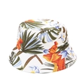 Reversible bucket hat with tropical palm leaf and orange floral print on white background - M (56-58cm) / White Tropical Print