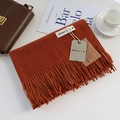 Caramel orange faux cashmere scarf with fringe edges and premium knitted texture - Brick Red / 200cm