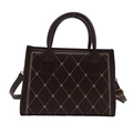 Quilted dark brown crossbody bag with gold heart embroidery and contrast stitching - Brown
