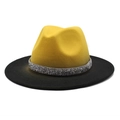Zweifarbiger Wollfilz-Fedora-Hut in Gelb und Schwarz mit funkelndem Strasssteinbesatz - Gelb + Schwarz